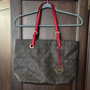 Michael Kors Signature Tote in Brown with Red Accents
